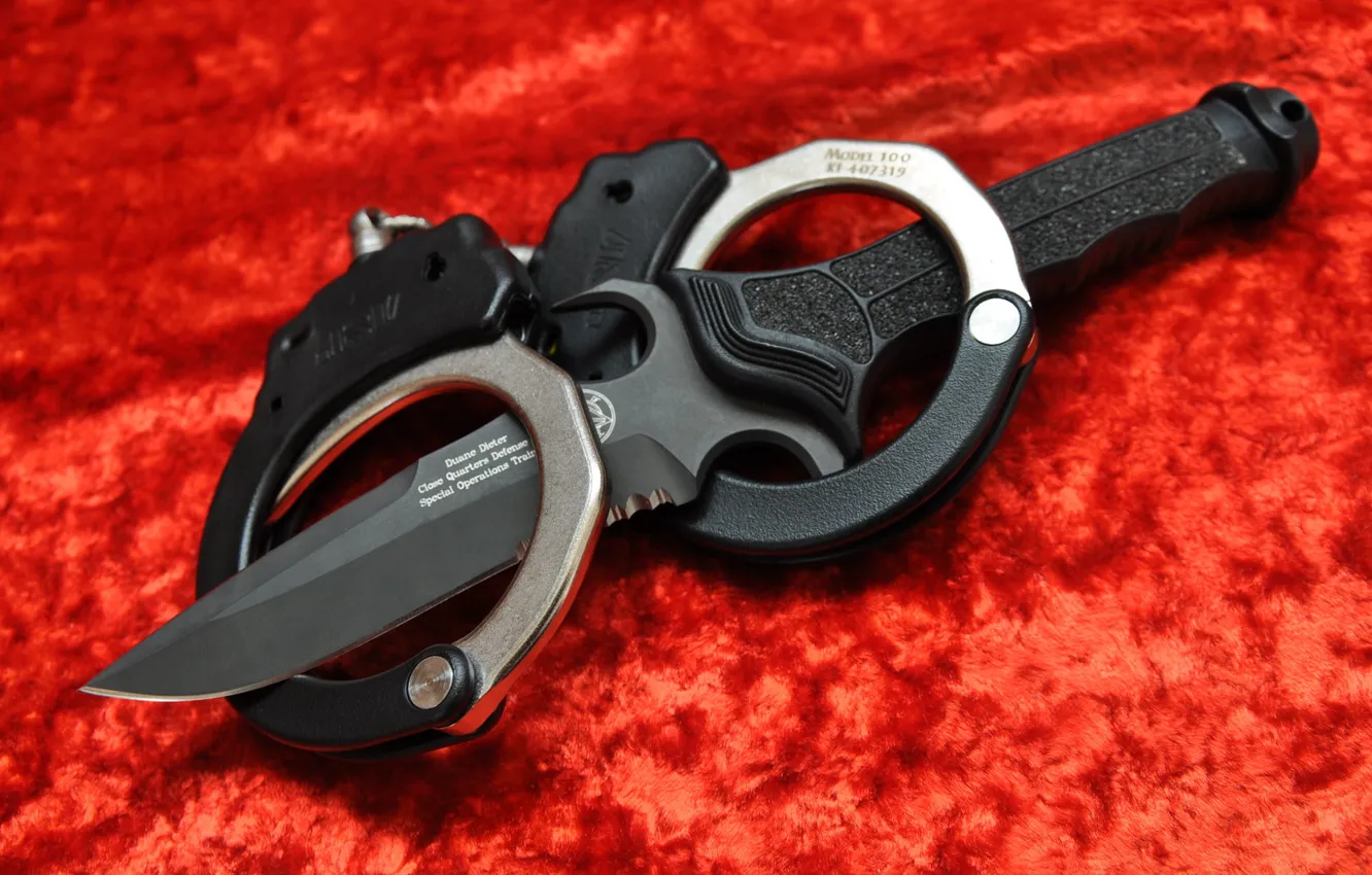 Photo wallpaper red, knife, velvet, handcuffs, Master of Defense