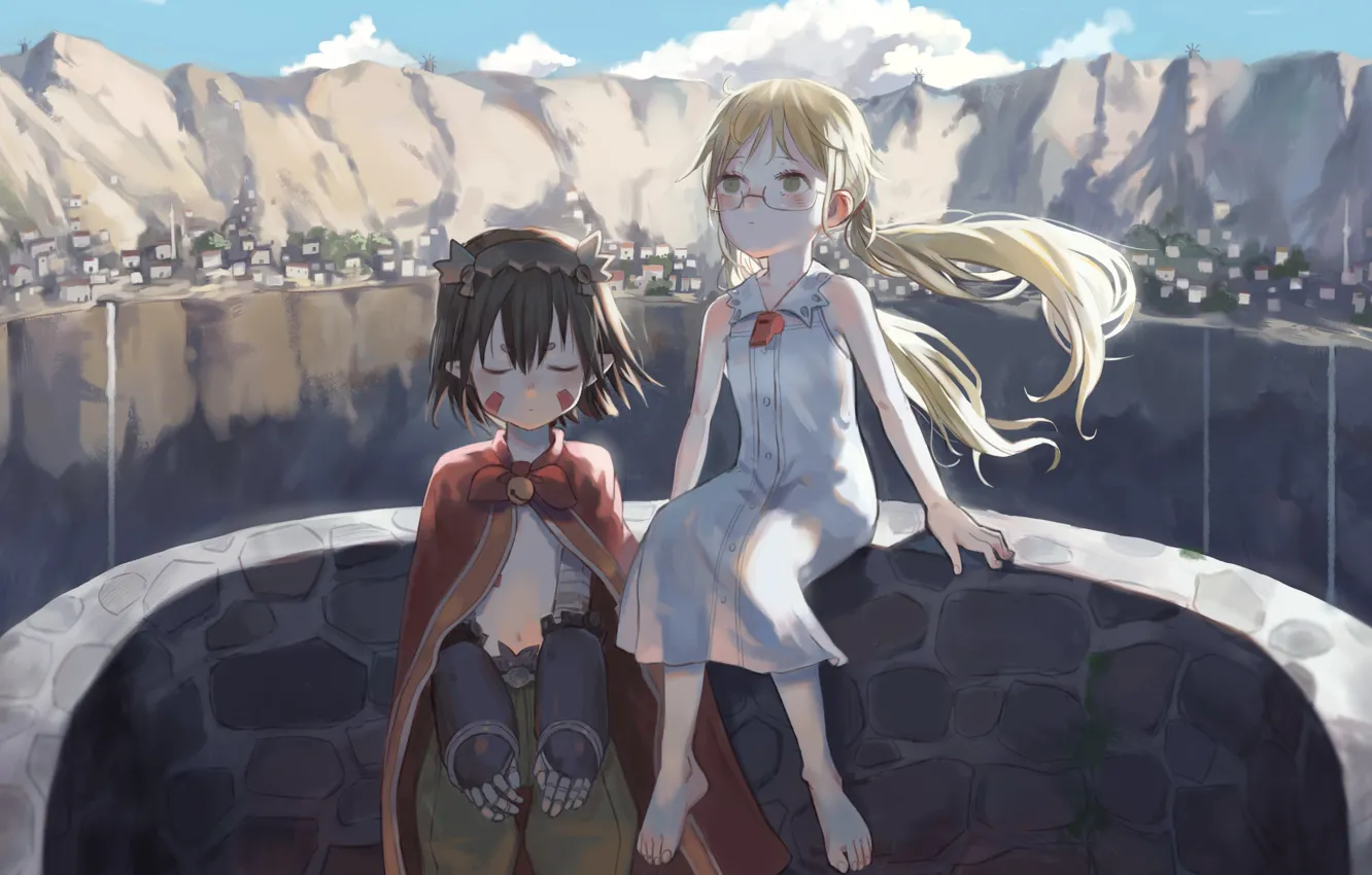 Photo wallpaper mountains, children, Made in Abyss, Riko, Reg