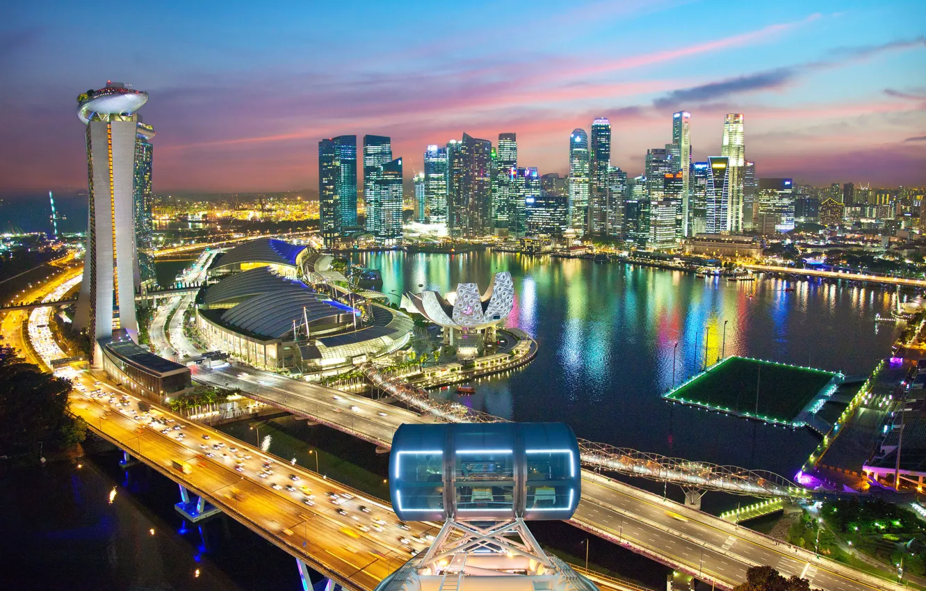 Photo wallpaper road, night, lights, Singapore, the hotel, megapolis, Singapore, Marina Bay Sands