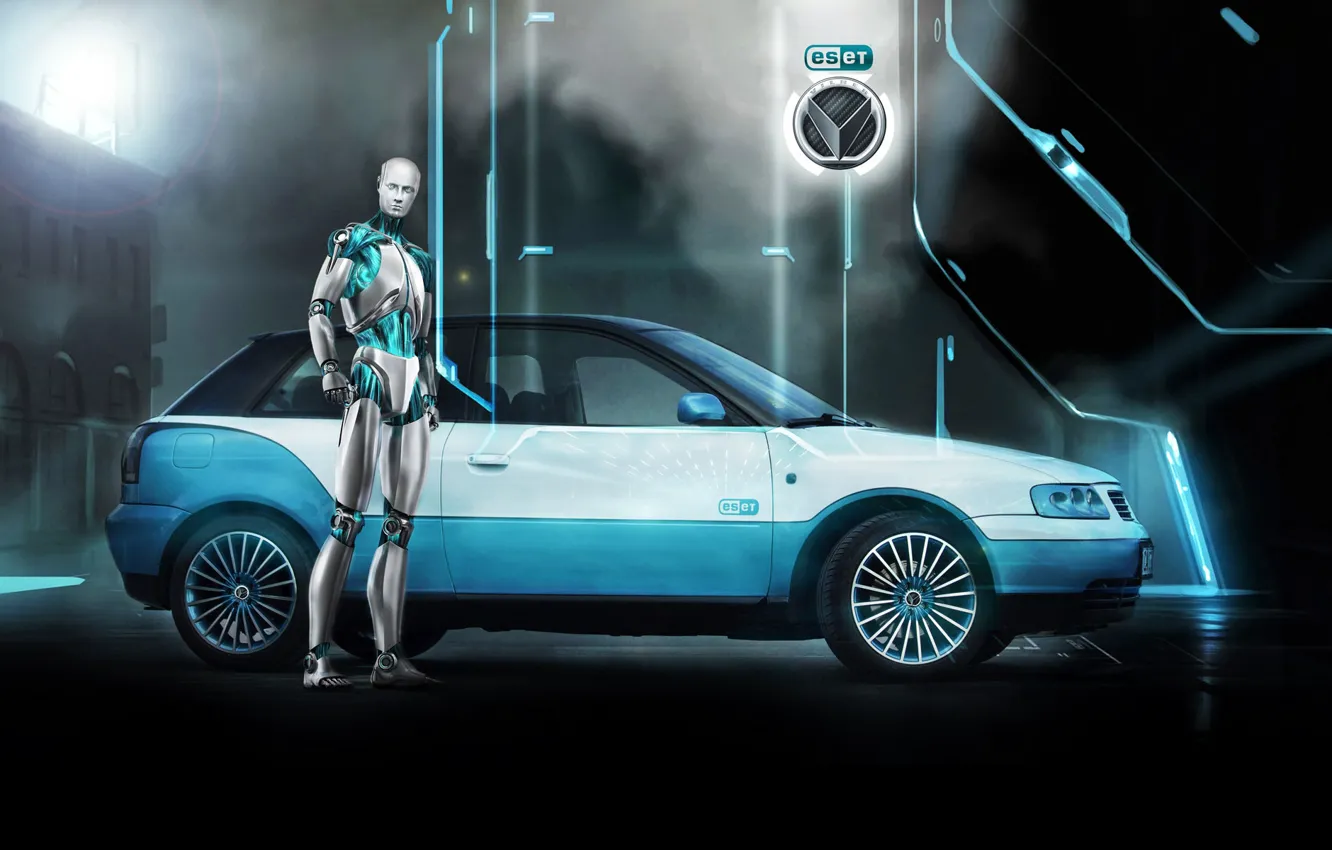 Photo wallpaper background, Audi, tuning, robot, Audi, emblem, drives, side view