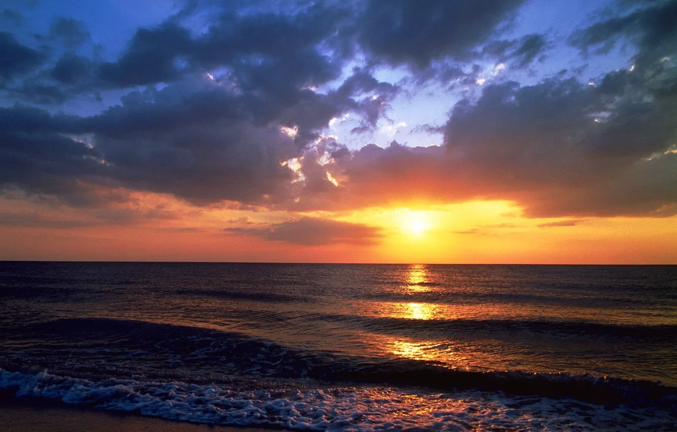 Photo wallpaper Sunset, Sea, Beach