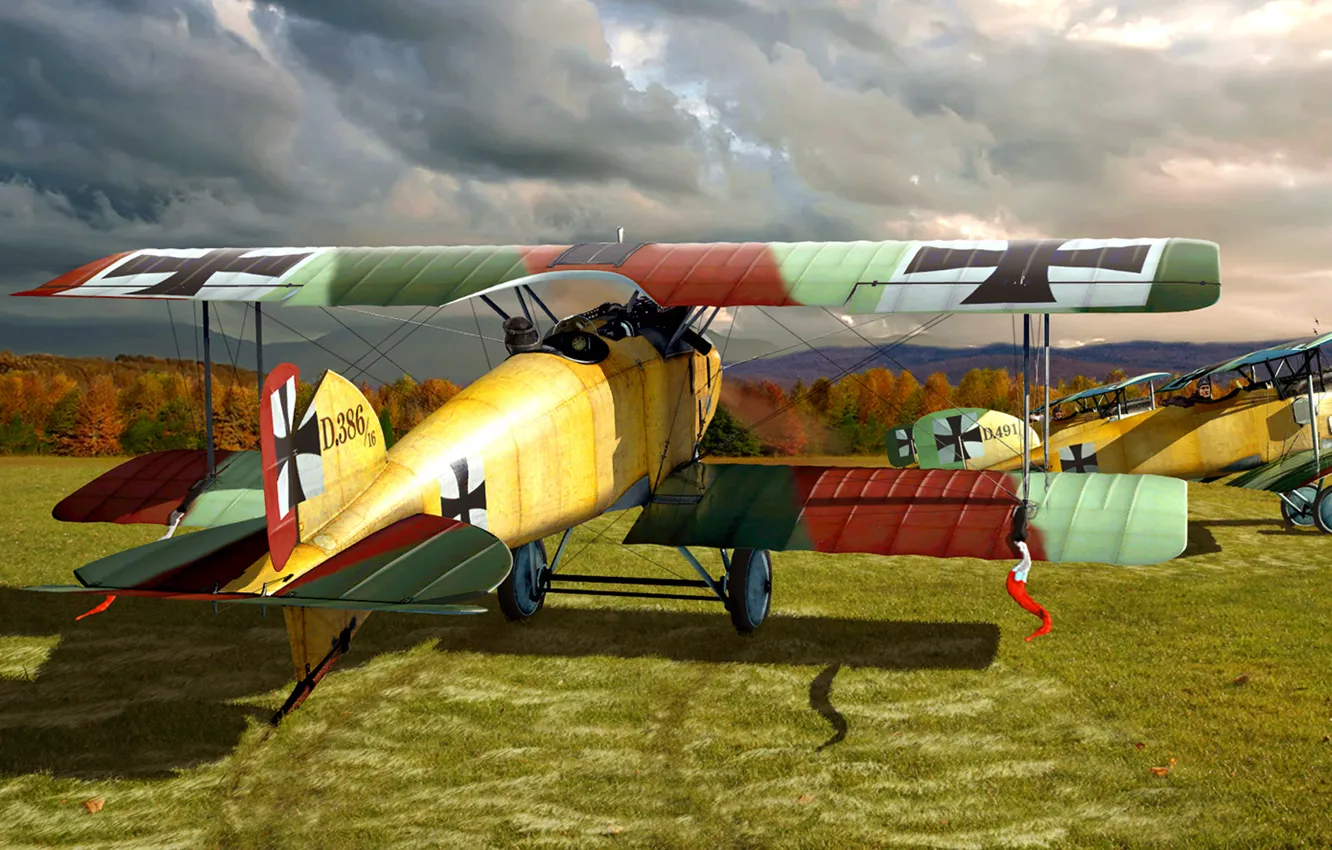 Photo wallpaper figure, art, German fighter, The German air force, autumn line up, Albatros D. II