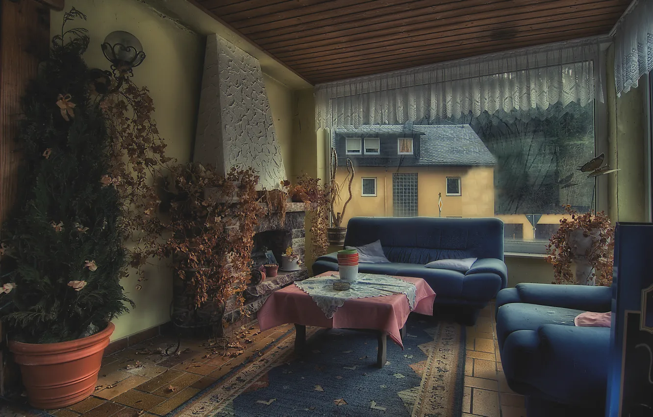 Photo wallpaper room, window, fireplace