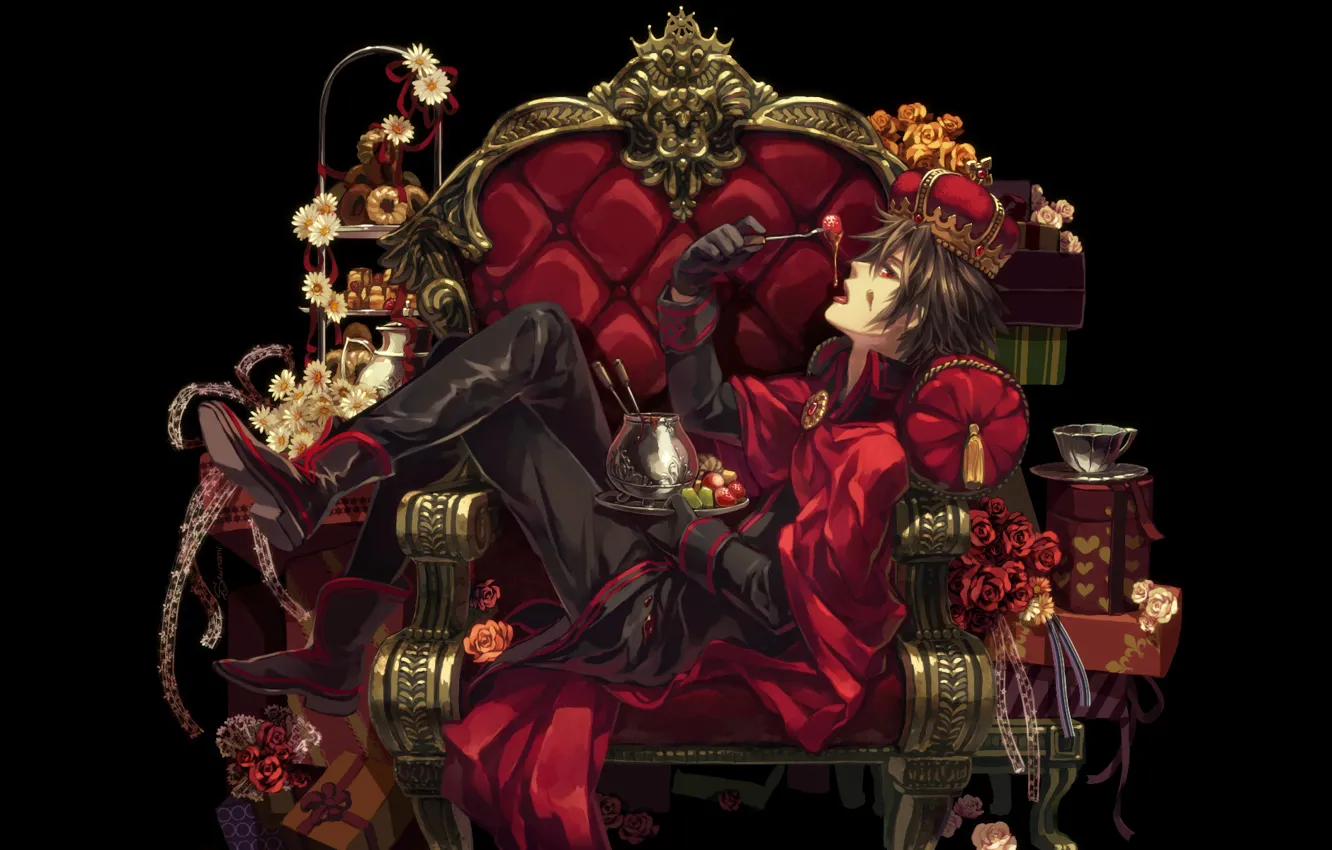 Photo wallpaper roses, crown, sweets, guy, King, fruit