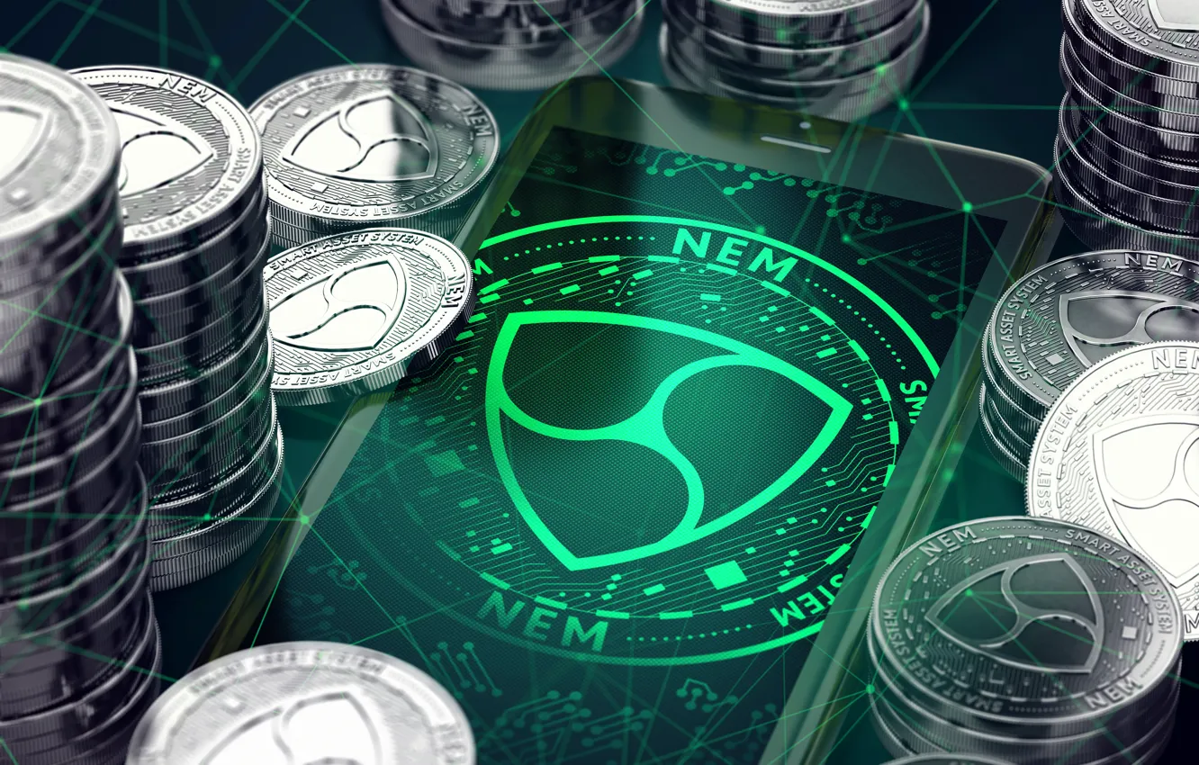 Photo wallpaper green, green, logo, coins, coins, xem, not, nem