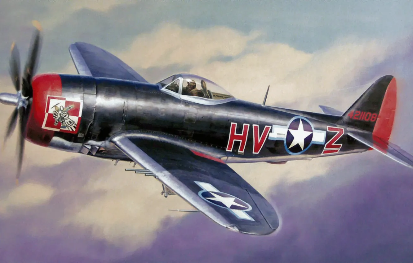 Photo wallpaper aircraft, war, art, airplane, painting, aviation, ww2, american fighter