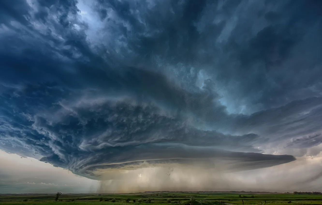 Photo wallpaper the storm, field, the sky, landscape, clouds, nature, rain, lightning