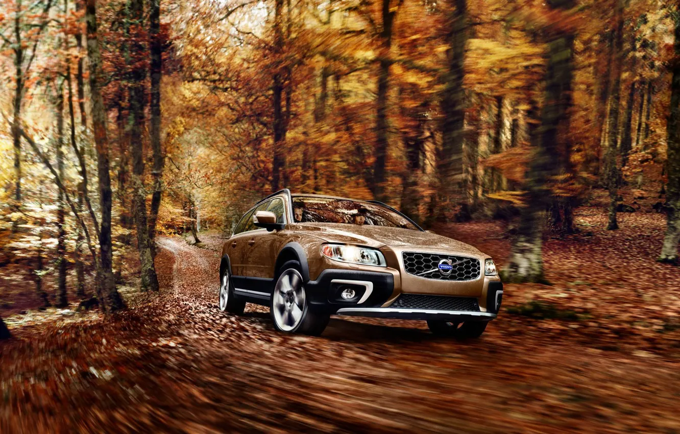 Photo wallpaper Autumn, Volvo, Trees, Forest, Foliage, Cars, XC70