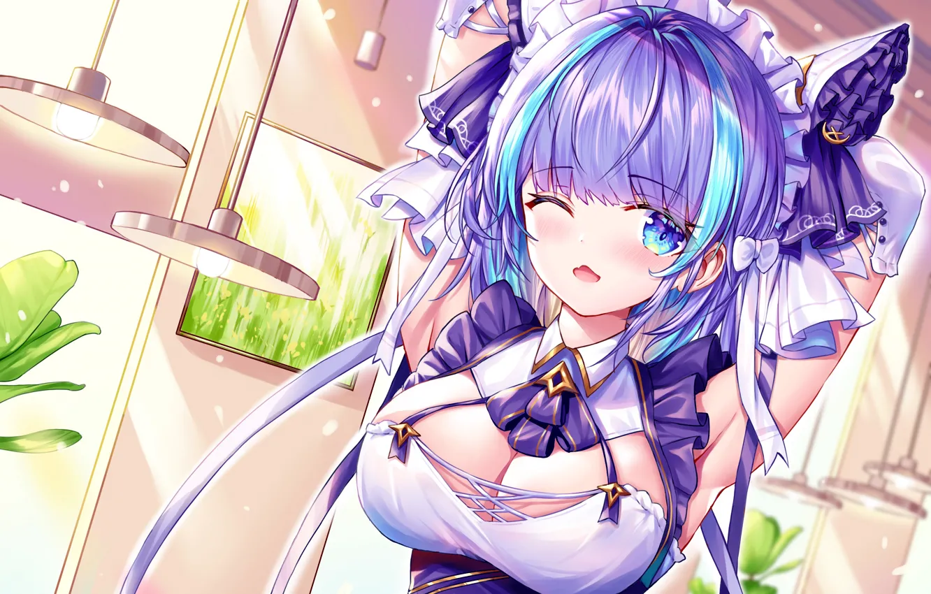 Photo wallpaper girl, sexy, cleavage, dress, boobs, anime, beautiful, short hair