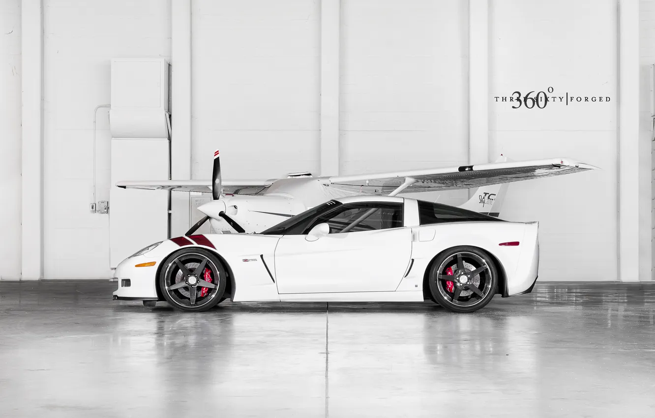 Photo wallpaper Z06, Corvette, Chevrolet, hangar, white, Chevrolet, Corvette, 360 three sixty forged
