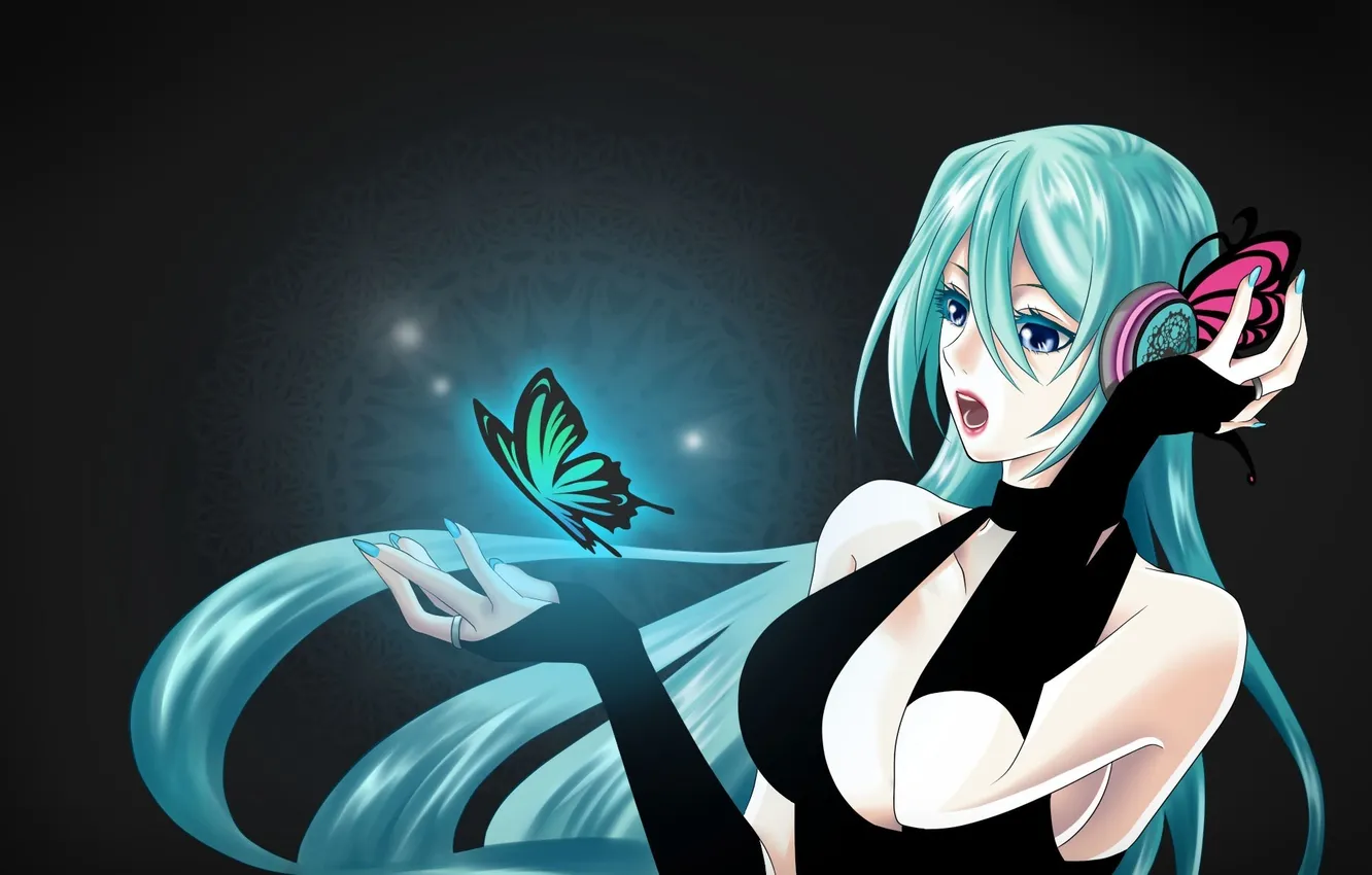 Photo wallpaper girl, butterfly, long hair