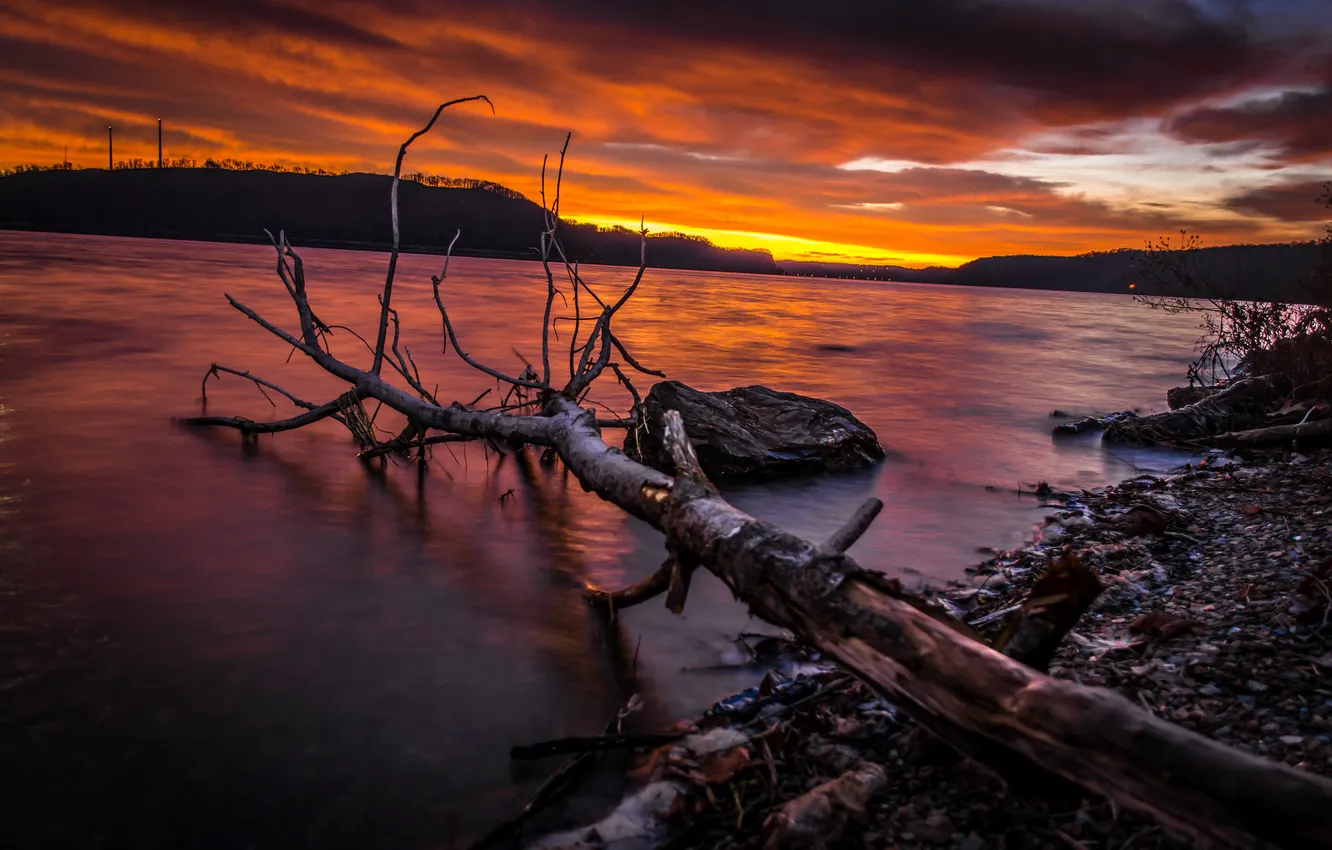 Photo wallpaper the sky, trees, mountains, lake, glow