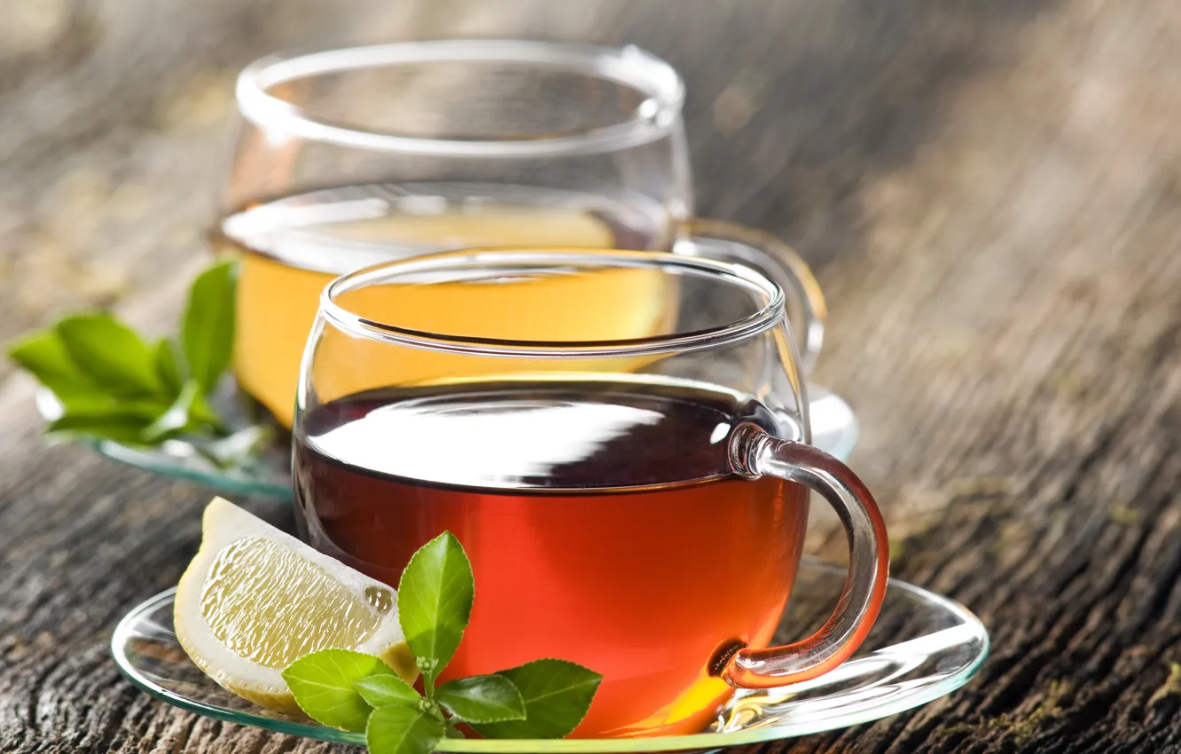 Photo wallpaper lemon, tea, Cup, saucer