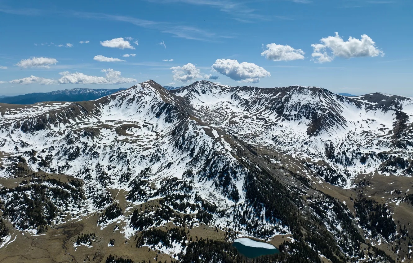 Photo wallpaper clouds, mountains, the view from the top, mountain range, Andorra