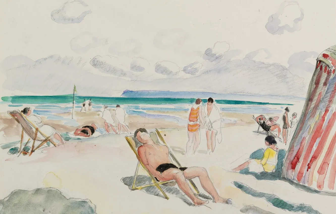 Photo wallpaper figure, Beach, watercolor, Henri Lebasque, Henri Lebacq
