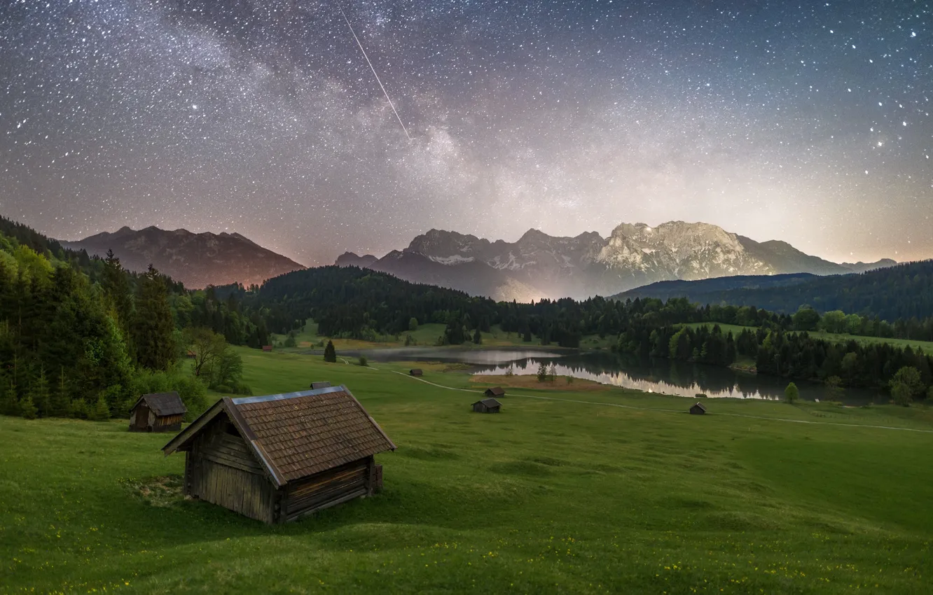Photo wallpaper summer, the sky, stars, landscape, nature, house