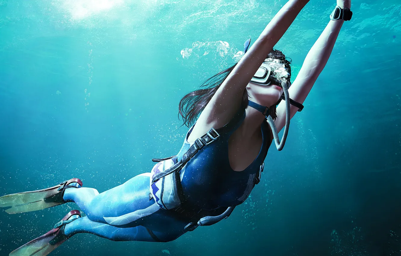 Photo wallpaper girl, under water, floats, PlayerUnknown's Battlegrounds