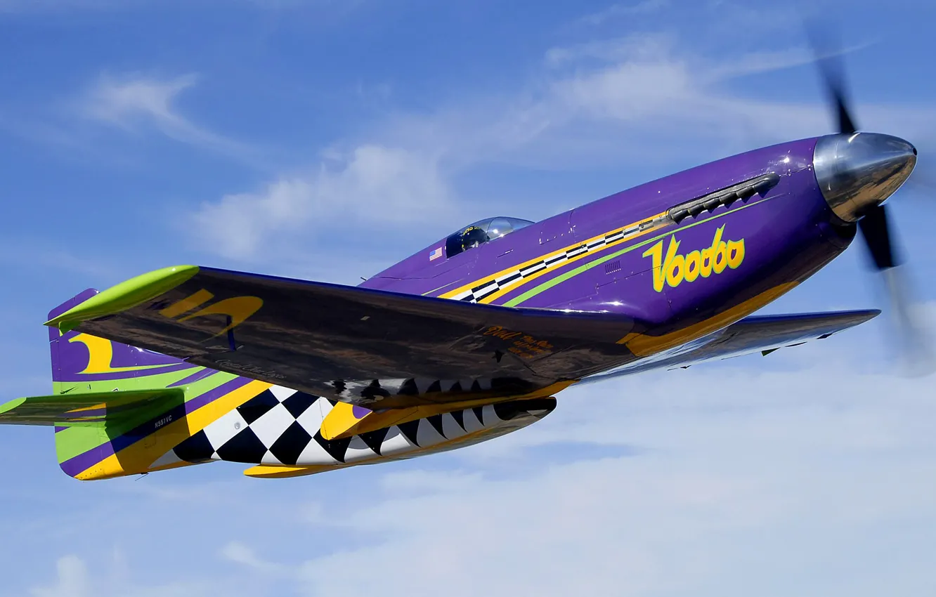 Photo wallpaper the sky, clouds, flight, retro, fighter, propeller, the plane