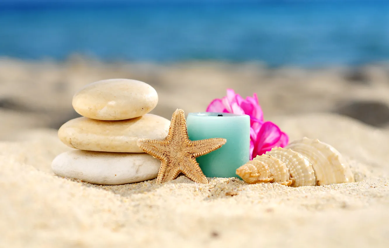 Photo wallpaper sand, beach, stones, shell, relax, beach, sand, Spa