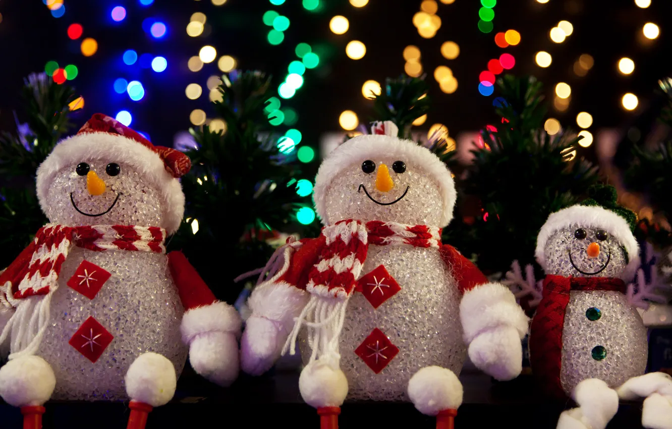 Photo wallpaper decoration, lights, tree, Christmas, New year, tree, Christmas, Snowmen