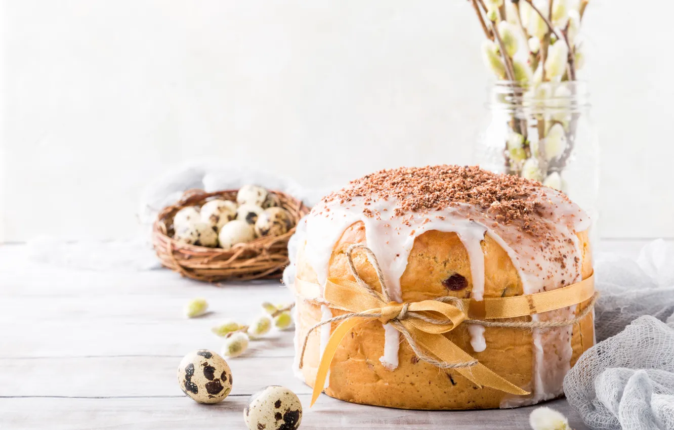 Photo wallpaper flowers, eggs, spring, Easter, white, cake, cake, Verba