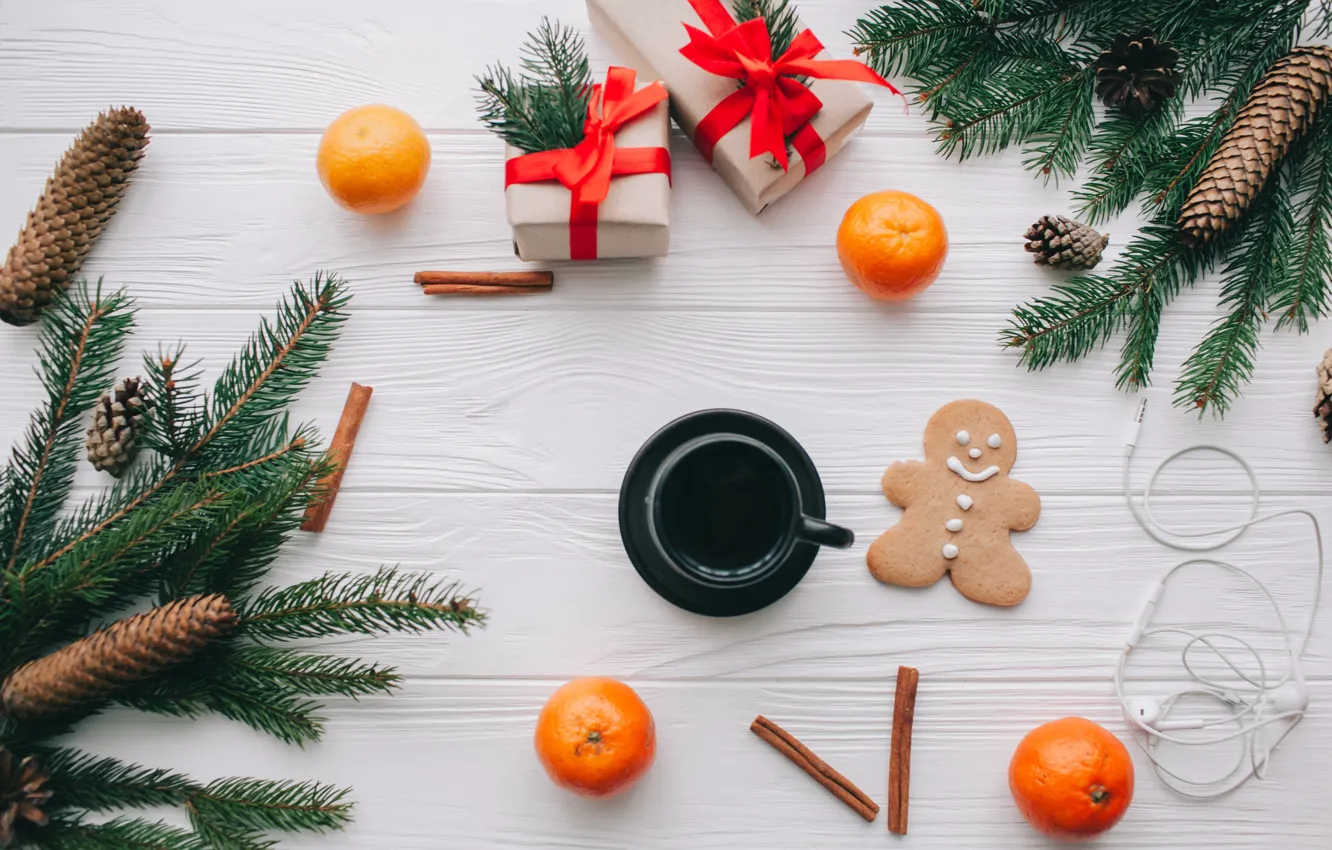 Photo wallpaper decoration, gift, new year, cookies, Christmas, Christmas, wood, New Year