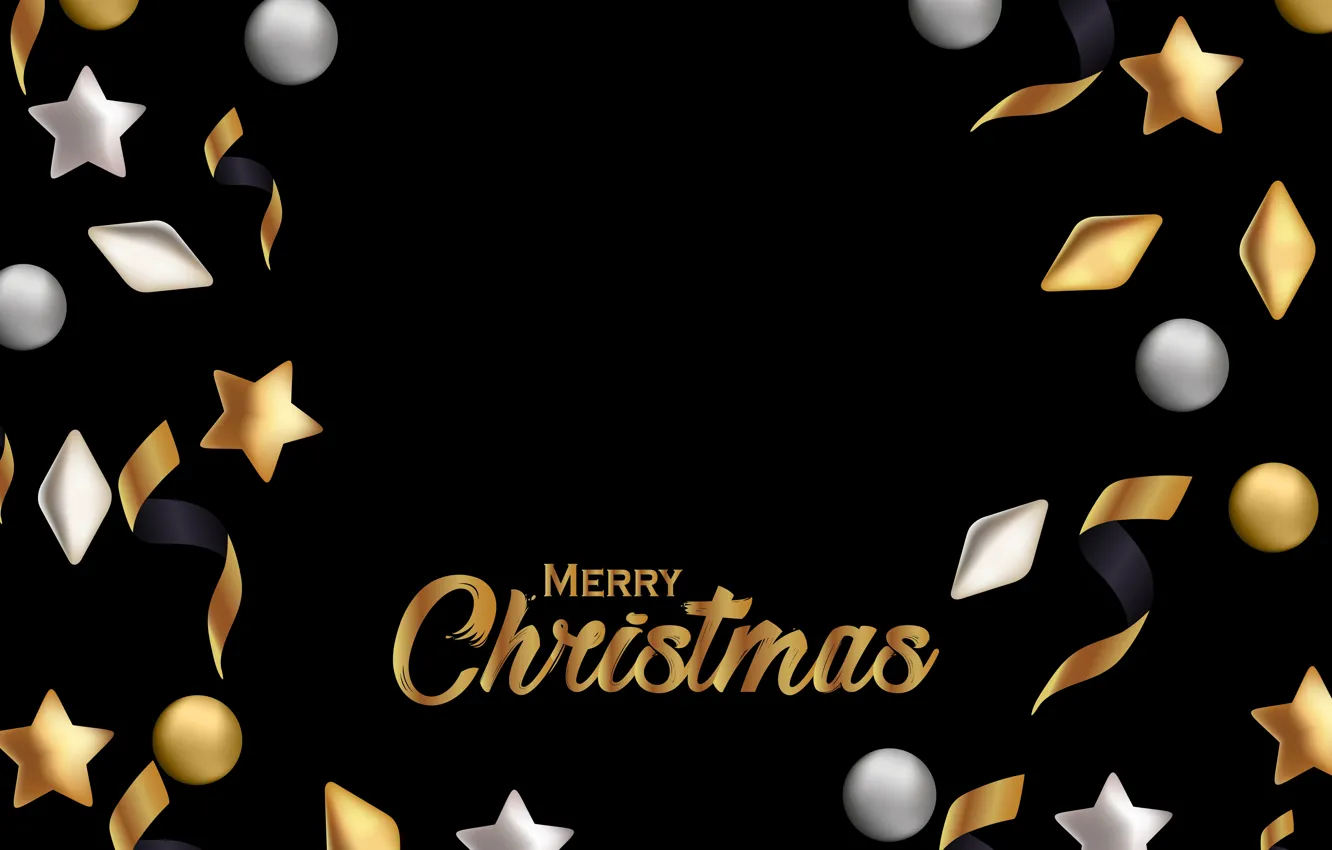 Photo wallpaper decoration, gold, New Year, Christmas, golden, black background, black, Christmas