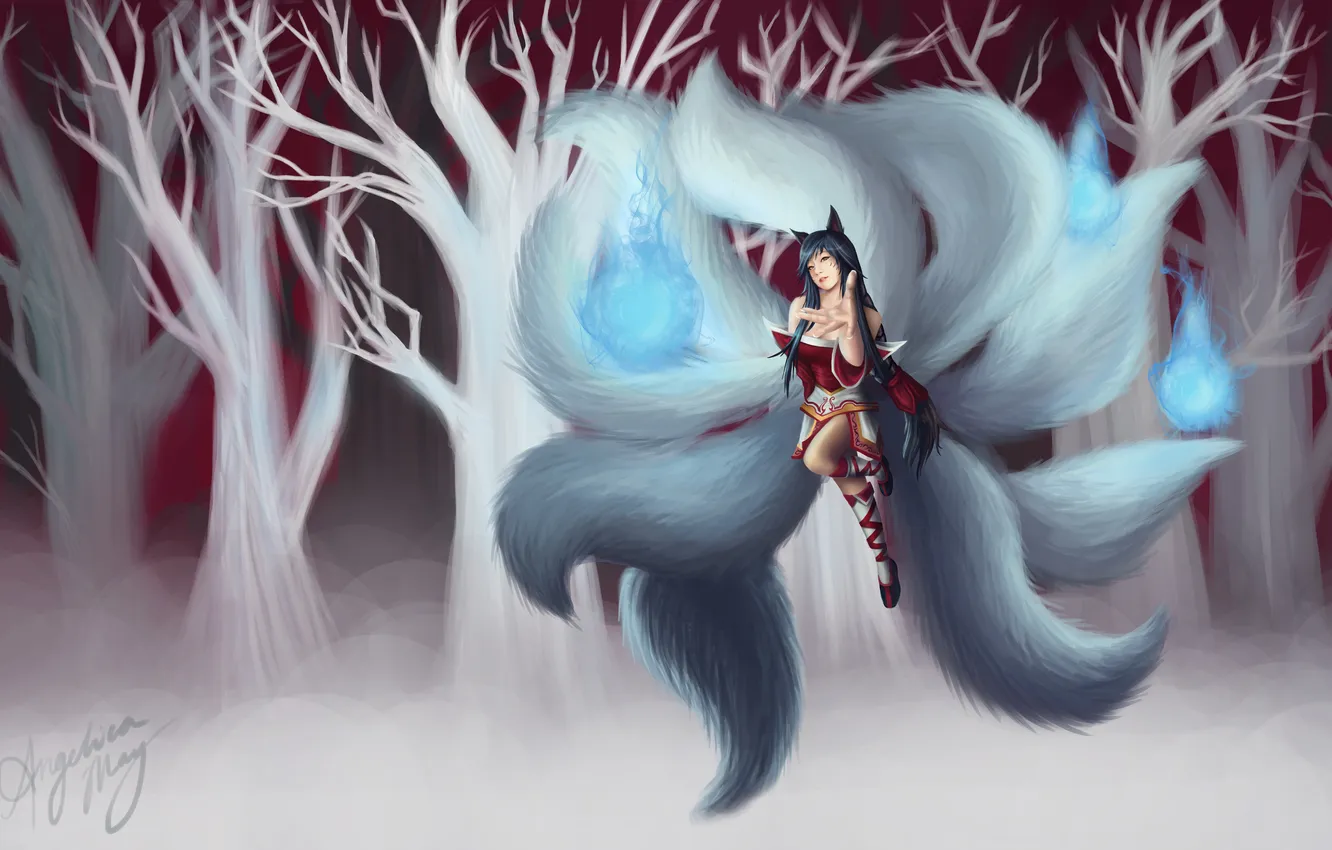 Photo wallpaper forest, look, girl, magic, gesture, art, League of Legends, Ahri