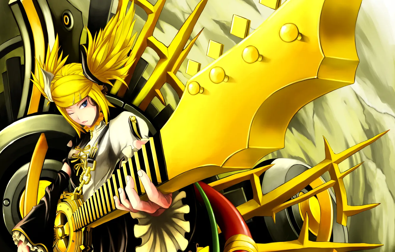 Photo wallpaper look, girl, music, guitar, vocaloid, kagamine rin, Vocaloid, art