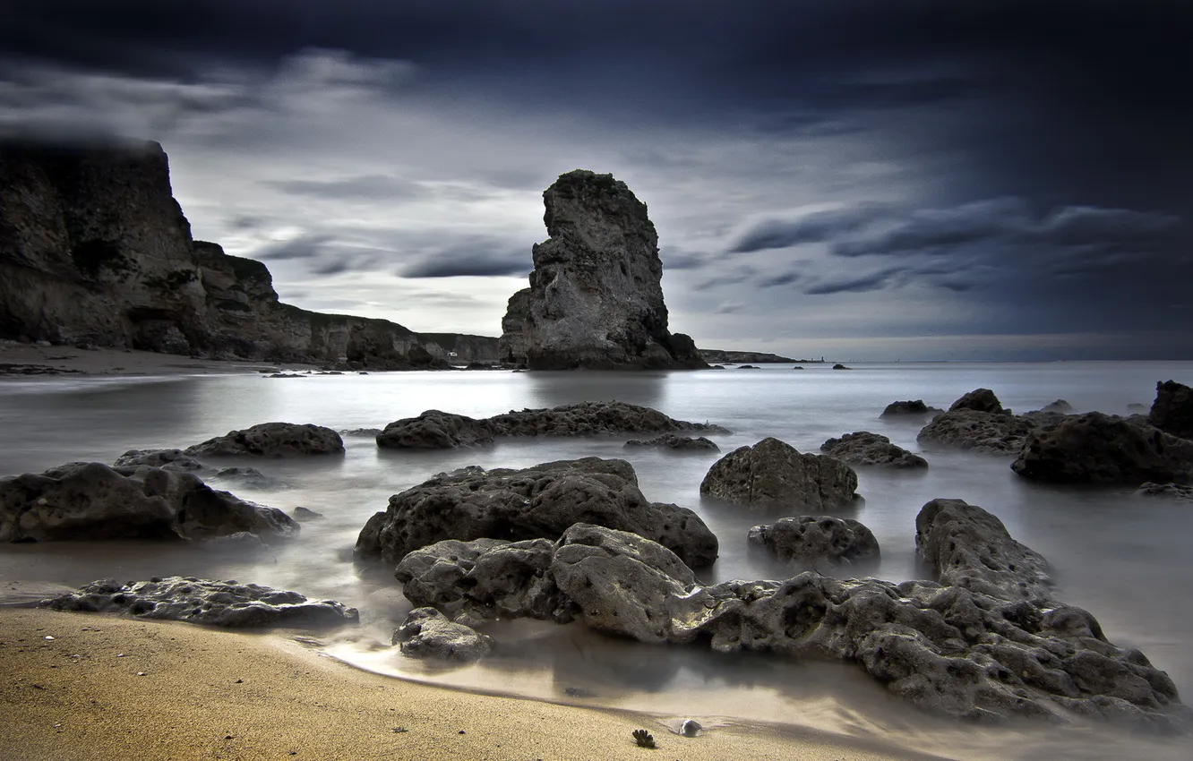 Photo wallpaper sea, landscape, night, rocks