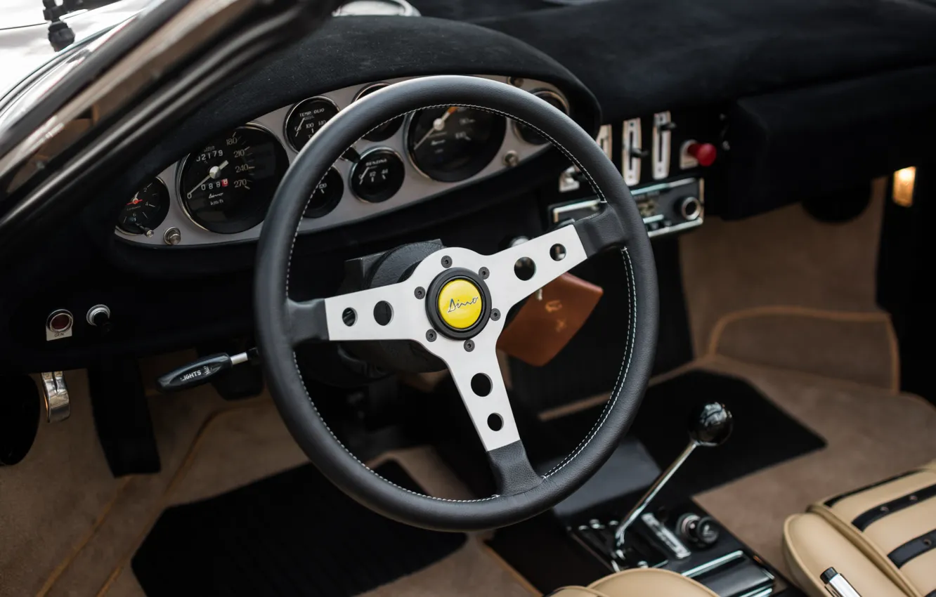 Photo wallpaper Dino, dashboard, 1973, Ferrari, steering wheel, Ferrari Dino 246 GTS