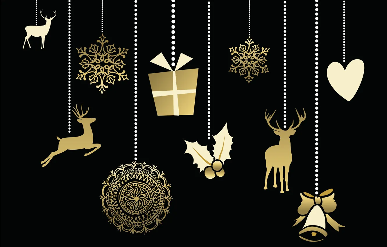 Photo wallpaper background, holiday, black, New year, gold, decor