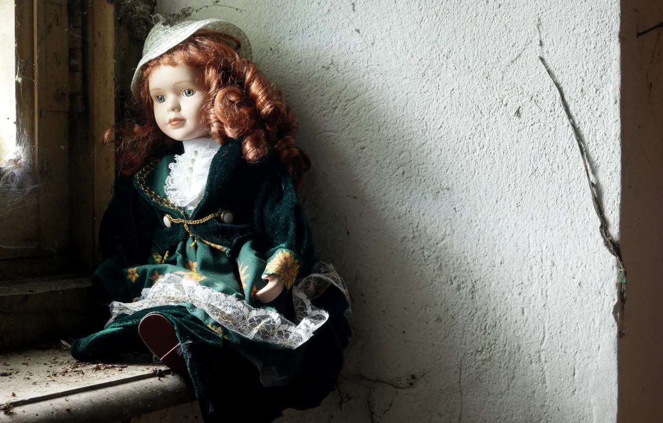 Photo wallpaper web, doll, window, naturalism