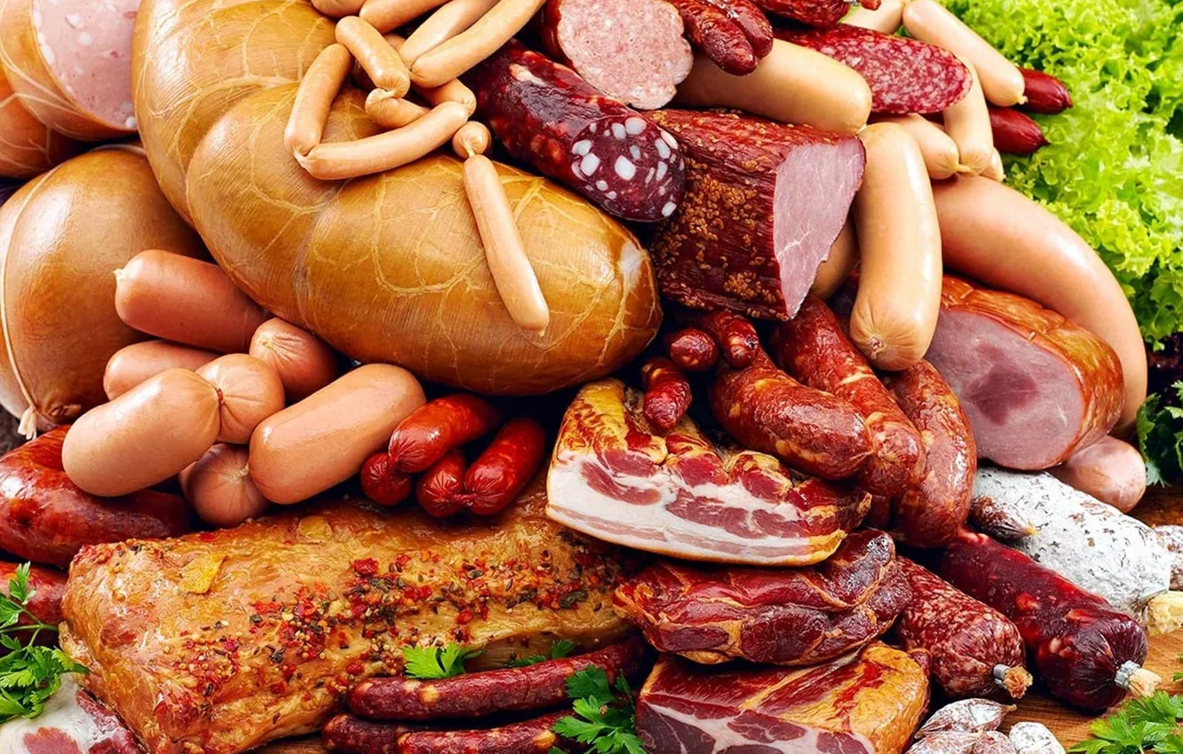 Photo wallpaper meat, sausage, vechina, wieners