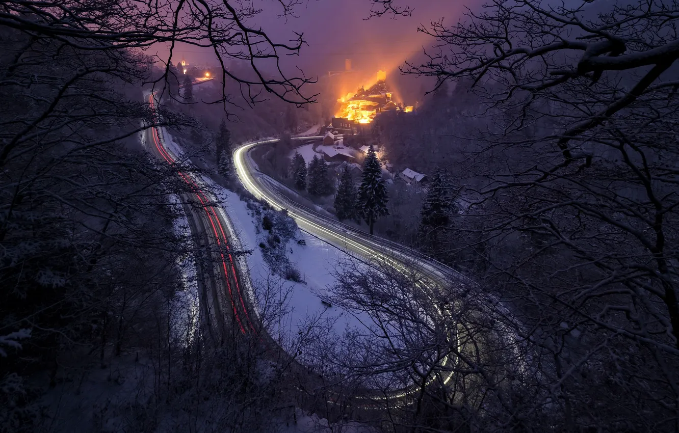 Photo wallpaper road, night, lights