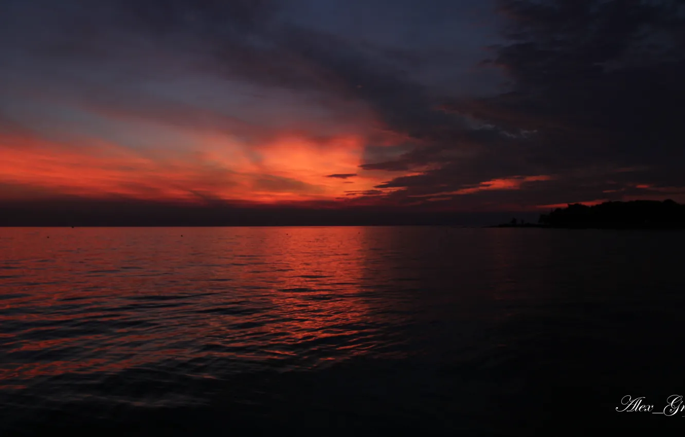 Photo wallpaper sea, sunset, clouds, Landscape