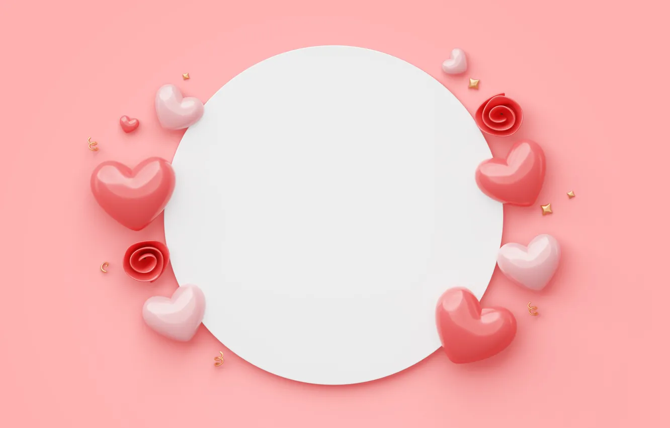 Photo wallpaper rendering, holiday, heart, heart, hearts, heart, pink background, Valentine's Day