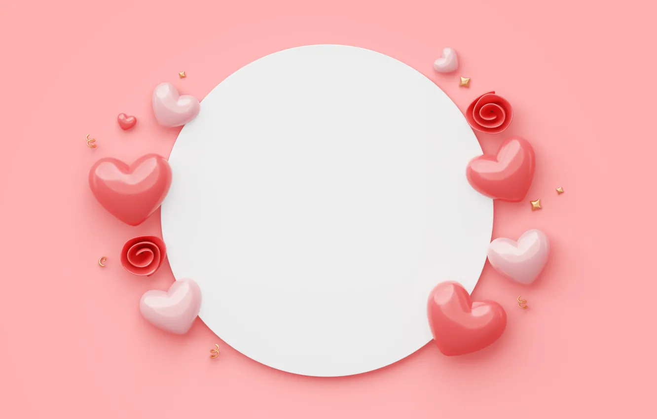 Photo wallpaper love, rendering, holiday, heart, hearts, pink background, Valentine's day, Valentine's day