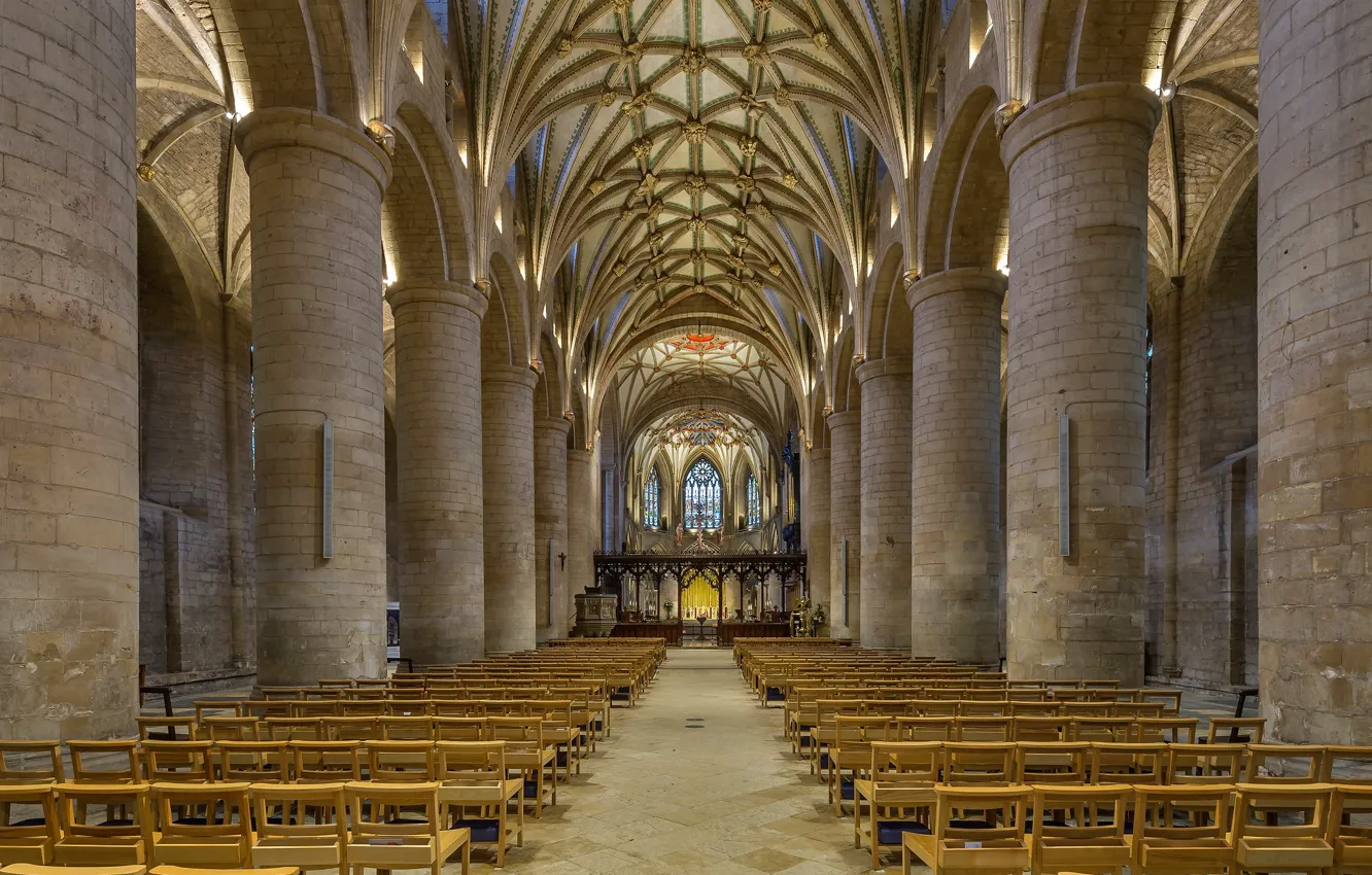 Photo wallpaper England, columns, Tewkesbury, Abbey, the nave