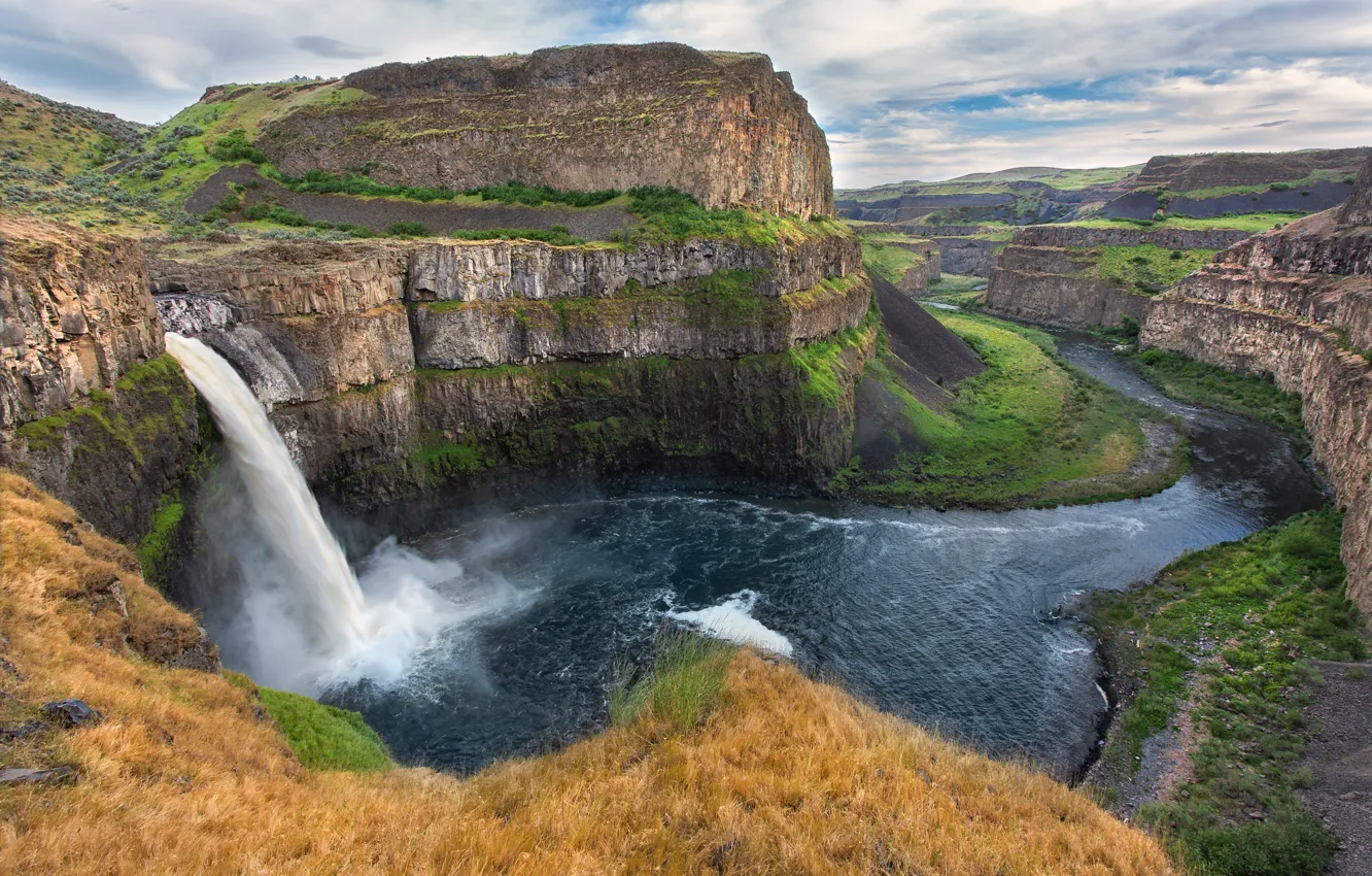Photo wallpaper nature, rocks, waterfall, USA, USA, nature, Palouse Falls, Palaus Falls