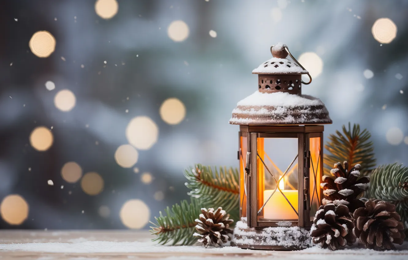 Photo wallpaper winter, snow, night, new year, Christmas, lights, Christmas, night