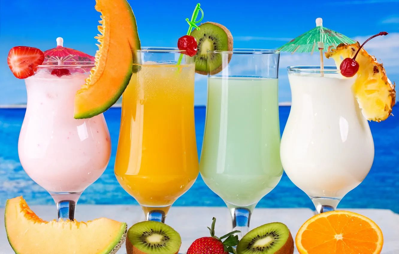 Photo wallpaper sea, kiwi, cocktail, fruit, fresh, drink, cocktail, melon