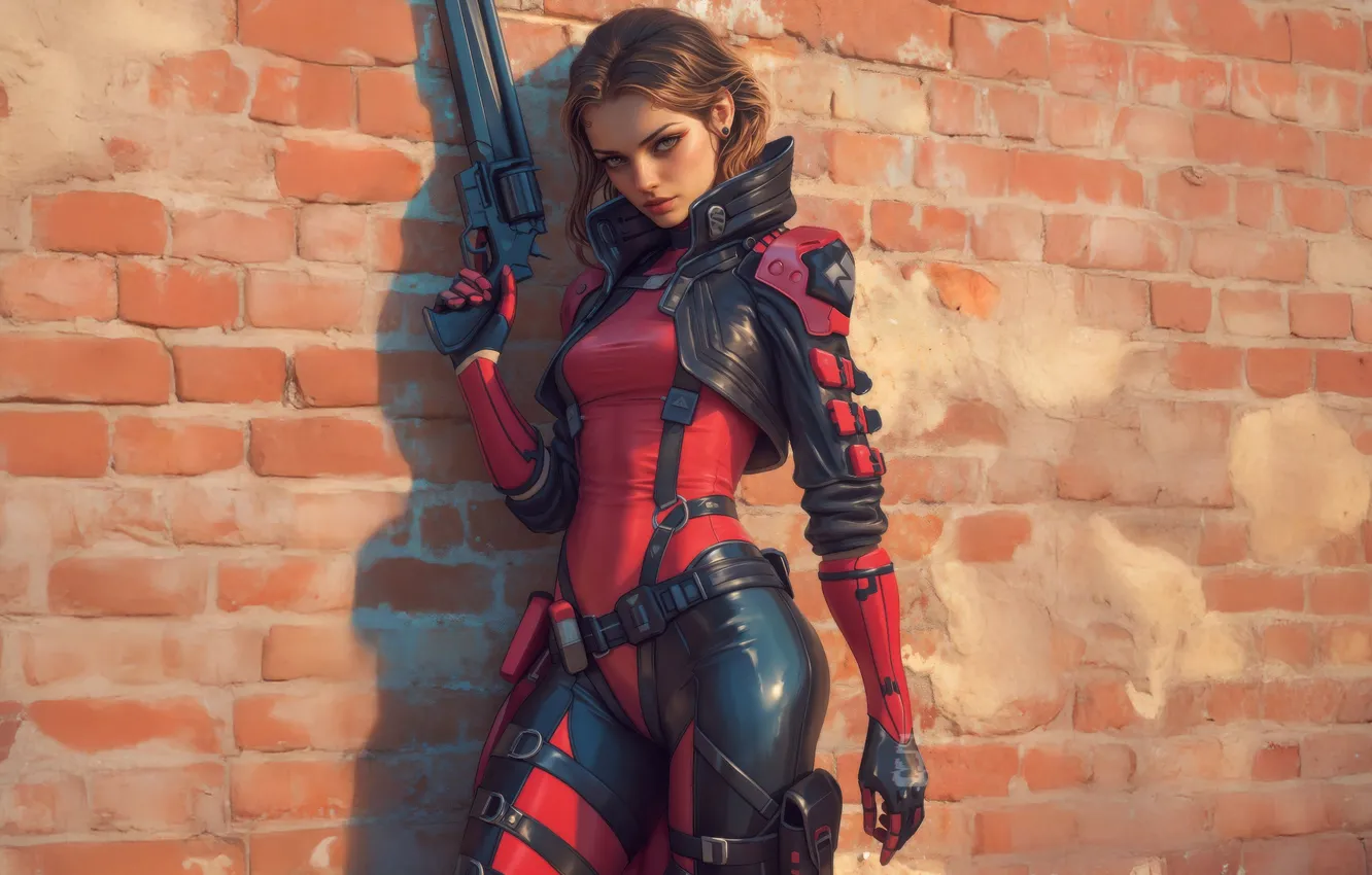 Photo wallpaper red, armor, warrior, cyber, valkyrie