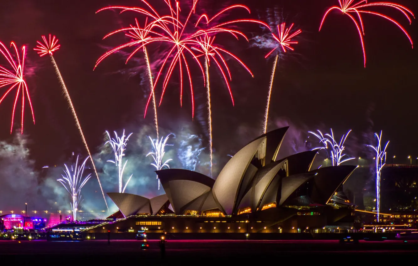 Photo wallpaper salute, Sydney, fireworks, 2018, Opera house, Australia Day