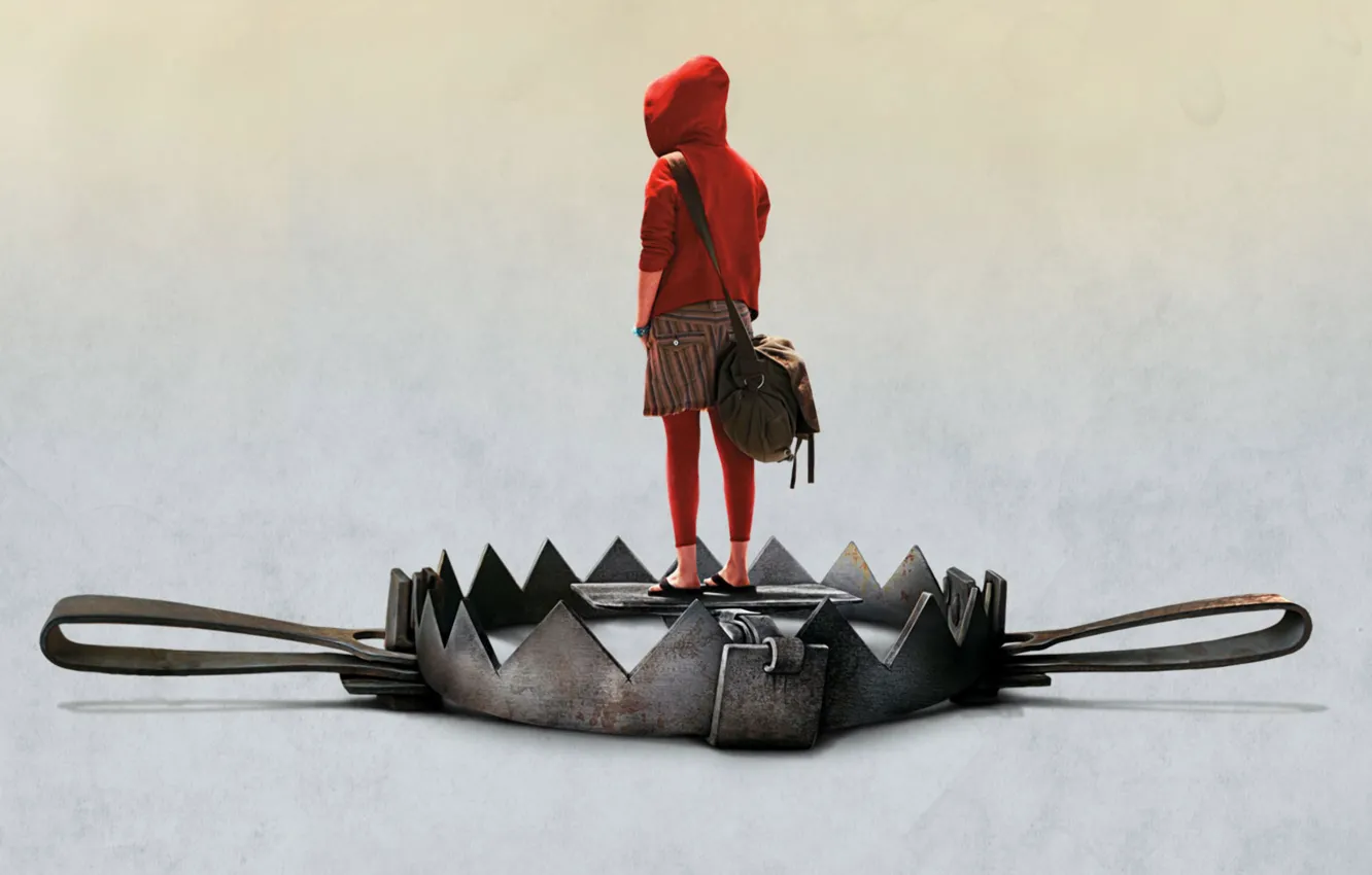 Photo wallpaper girl, red blouse, trap