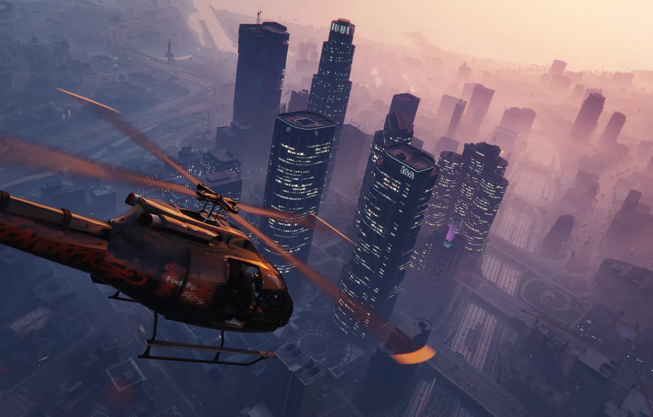 Photo wallpaper sunset, city, the city, games, Grand Theft Auto V, GTA V, gta 5