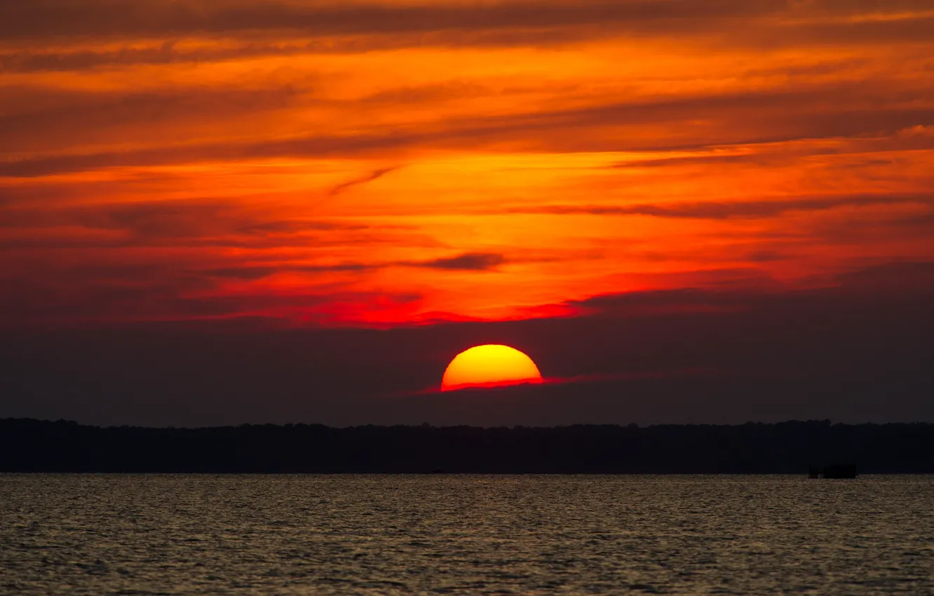 Photo wallpaper twilight, sunset, water, clouds, lake, dusk