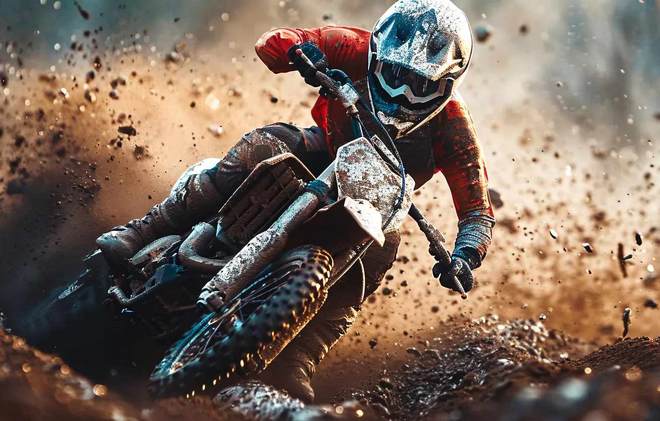Photo wallpaper squirt, dirt, motorcycle, helmet, athlete, male, Motorsport, closeup