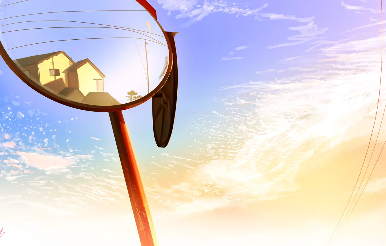 Photo wallpaper the sky, home, road mirror