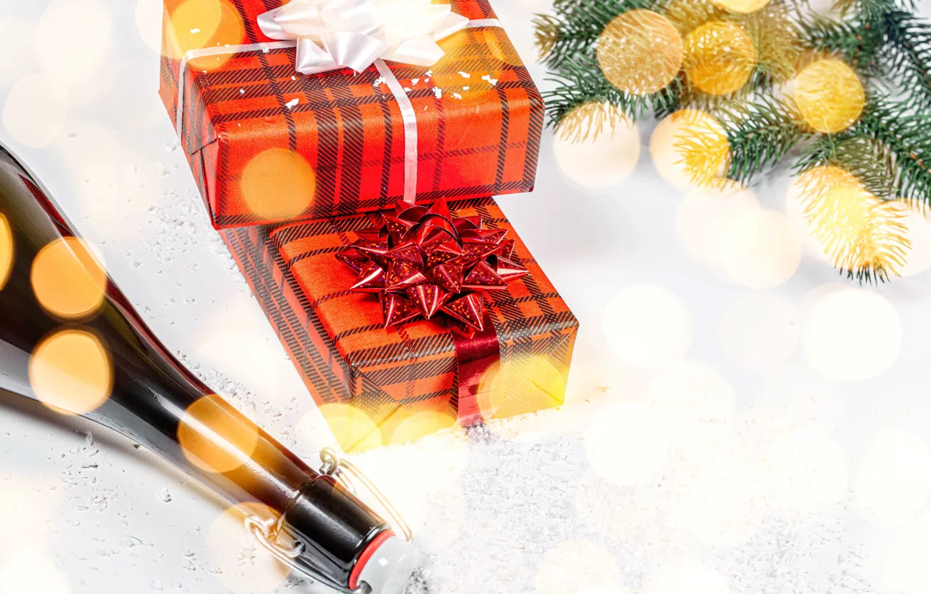Photo wallpaper box, gift, new year, champagne
